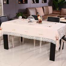 Toalha de mesa de algodão, tecido de seda vazado, bordado floral, capa europeu, lavável 2024 - compre barato