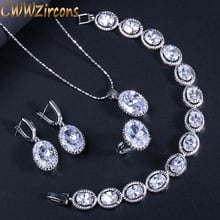 CWWZircons 4 Pcs Oval White Cubic Zirconia Fashion Bridesmaid Necklace Earring Ring and Bracelet Jewelry Sets for Women T307 2024 - buy cheap