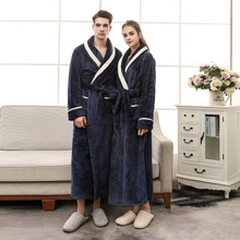 New Knitted Flannel Robes For Women and Men Autumn Winter Thicken Warm Couples Bathrobe Plus Size Long Kimono Elegant Loungewear 2024 - buy cheap