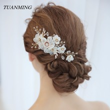 Bridal Flower Hair Comb Jewelry Accessories Trendy Hairwear Floral Wedding Hair Comb Bride Headdress Women's Decorations 2024 - buy cheap