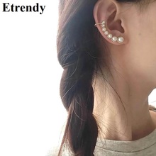 Women's Fashion Earrings Simple Trendy Jewelry Wholesale Ear Cuffs Delicate Simulated Pearl Pendientes Party Bijoux Elegant Gift 2024 - buy cheap