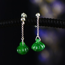 Retro Silver Earrings for Women Vintage Green Jade Gemstone with 925 Sterling Silver indian Jewelry pendientes 2024 - buy cheap