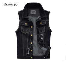 DIMUSI New Spring Autumn Vintage Design Men's Denim Vest Male Black Sleeveless Jackets Men Hole Jeans Brand Waistcoat 6XL,YA566 2024 - buy cheap