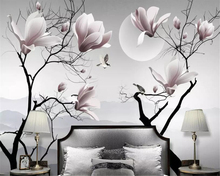 Обои Beibehang на заказ, Настенные обои для спальни, гостиной, фоновая стена, цветок магнолии, птица, настенное украшение, живопись, 3d обои 2024 - купить недорого
