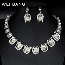Wei bang conjunto de joias de noiva, pingentes, cor prata, colar de pérolas, acessórios para casamento, presentes 2024 - compre barato