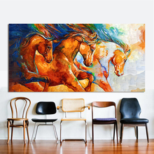 Pintura a óleo para parede 100%, pintura a mão, três cavalos, correndo, pintura a óleo, imagem de animal, decoração 2024 - compre barato