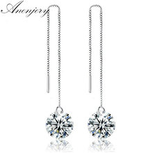 ANENJERY 925 Sterling Silver Simple Fashion Cubic Zircon Chain Earrings For Women Wedding jewelry S-E249 2024 - buy cheap