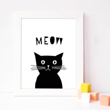 Estampado de gato para guardería, cuadro sobre lienzo para pared, regalo para niña, impresiones de gato nórdico, póster, imagen en blanco y negro, decoración de habitación de niños 2024 - compra barato