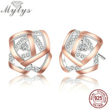 Mytys 925 brincos de prata esterlina e ouro rosa, brincos gp 100% genuíno s925 joias pequenas com design de flor geométrica ce19 2024 - compre barato