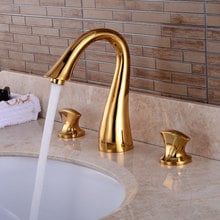 Basin Faucets Brass Golden Finish 3 Holes Double Handle Bathroom Sink Faucet Luxury Bathbasin Bathtub Taps Hot Cold Mixer Water 2024 - buy cheap