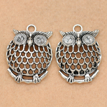 KJjewel Antique Silver Plated Owl Charms Pendants Jewelry DIY Findings Jewelry Making Bracelet Accessories 33x24mm 2024 - buy cheap