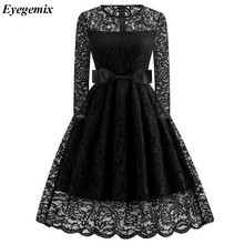 New Female Dress 2021 Sexy Long Sleeve O Neck Robe Vintage Retro Casual Party Rockabilly 50s 60s Lace Women Dress 2024 - buy cheap