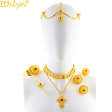 Ethlyn Jewelry  New Gold Color Luxury Ethiopian Eritrean Rhinestone Cross Pendant Wedding Choker Jewelry Sets Habesha Gifts S205 2024 - buy cheap