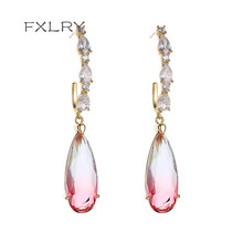 FXLRY Elegant Fashion Women Cubic Zirconia Waterdrop Dangle Earrings Creative Party Earrings Bridal Jewelry 2024 - buy cheap