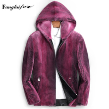 Ftangaiur Winter Men Jacket Import Velvet Mink Fur Coats Light Color With Hood Men's Short Smart Causal Real Mink Fur Coats 2024 - buy cheap