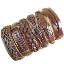 Wholesale 6Pcs/set Multi-Layer Leather Bracelets Wrap Woven Handmade Men Ethnic Tribal Wristbands Pulseira Masculina Feminina 2024 - buy cheap