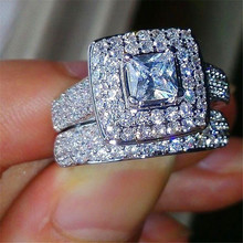 Роскошное женское большое обручальное кольцо в винтажном стиле серебряного цвета обручальное кольцо обещание маленькие кольца с цирконием для женщин 2024 - купить недорого
