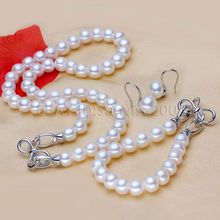 Доставка Белый Серебряный AAA 8-9 мм пресноводный белый жемчуг ожерелье браслет подарочный набор 2024 - купить недорого