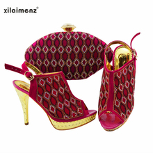 Zapatos nigerianos de Color fucsia a la moda con bolsa a juego para mujer zapatos de boda italianos y bolsa decorada con diamantes de imitación 2024 - compra barato