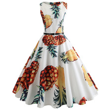 New summer pineapple painting Women Summer Dress 50s 60s Retro A-Line Vintage Dress With Belt sexy dancing dress Party Dresses 2024 - buy cheap