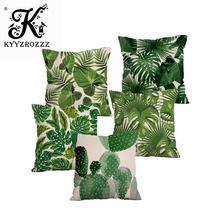 Tropical Plants Palm Leaf Green Leaves Monstera Cushion Covers Hibiscus Flower Cushion Cover Decorative Beige Linen Pillow Case 2024 - buy cheap