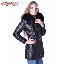 Factory Genuine Sheepskin Women Leather Coat Women Long Jacket Fox Fur Collar Black Red Ladies Overcoat Female Winter Coat ZH068 2024 - buy cheap