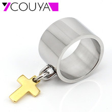 Promotional Gold Color Jesus Cross Tag 316L Stainless Steel Rings Big Wide  Women Rings Bague Femme Fantaisie Bague Acier 2024 - buy cheap