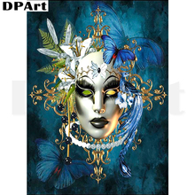 Алмазная картина, полностью квадратная/круглая дрель, маска с синей бабочкой, 3D вышивка Daimond, Набор для вышивки крестиком, мозаика Zou456 2024 - купить недорого