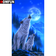 HOMFUN-pintura de diamante 5D DIY "Animal wolf moon", cuadrados o redondos de imitación bordado de diamantes, estilo punto de cruz 3D, decoración del hogar, regalo, A09529 2024 - compra barato