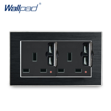 Duplo reino unido soquete wallpad luxo cetim metal painel 146*86mm duplo 13a uk soquete com 4 portas de carregamento usb com indicador led