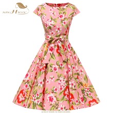 Sishion vestido floral vintage feminino, vestido vintage elegante com gola redonda, rockabilly para trabalho e escritório, verão 2021, vestidos vd0781 2024 - compre barato