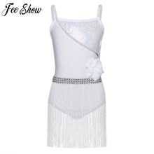 Sexy Sequin Sleeveless Latin Dance Dress Girls Children Kids White Dress Ballroom Rumba Salsa Tango Dance Tassel Dress 2024 - buy cheap