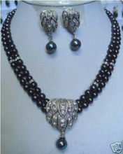 Wholesale price 16new ^^^^Beautiful Black pearl necklace earring pendant sets 2024 - buy cheap
