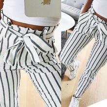 Calça casual feminina de cintura média, calças da moda para mulheres, faixas brancas, com cordão elástico na cintura, com bolsos, moda de outono, 2018 2024 - compre barato