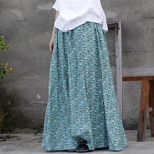 Johnature 2020 Women New Original Cotton Flower Printed Pleated Floor-Length Casual Long Skirt  Cotton Linen Skirt 2024 - buy cheap