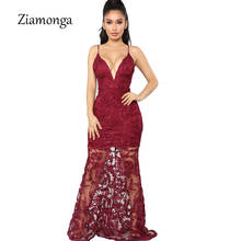 Ziamonga Spaghetti Strap Floral Embroidery Lace Summer Dress Women Evening Party Maxi Dress Sexy Long Floor Length Club Vestidos 2024 - buy cheap