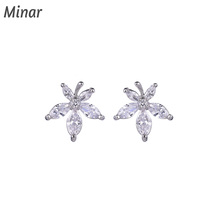 Trendy CZ Zircon Sliver Color Maple Leaf Stud Earrings High Quality Pave Cubic Zirconia Earrings Women Wedding Jewelry 2024 - buy cheap