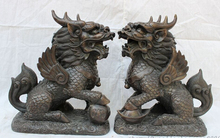 Xd 001942 10 "bronze puro chinês protetor bixie fly dragon kylin ball yuanbao estátua par 2024 - compre barato