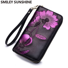 SMILEY SUNSHINE Hand Made Women Clutch Leather Wallet Female Long Wallet Women Zipper Purse Strap Money Bag Purse For iPhone 2024 - buy cheap