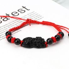 Pulseira de corda vermelha de obsidian pedra pi xiu kabbalah, pulseira para atrair riqueza e boa sorte para mulheres 2024 - compre barato
