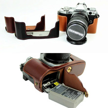 AYdgcam Genuine Leather Camera Case Bag Half Body Bag For Olympus EM5 II EM5 Mark II Open battery Black Coffee Brown 2024 - buy cheap