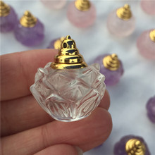Natural Clear Quartz Crystal Essential Oil Bottle Lotus Flower Pendant Container Reiki Healing Chakra Gemstone 2024 - buy cheap