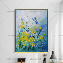 New 100% Hand Painted Knife Flowers Oil Paintings Abstract Dragonfly Painting on Canvas For Living Room Wall Decor Picture Art 2024 - buy cheap