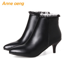 2019 new Autumn winter women ankle boots high thin heels pointed toe ladies snow boots black winter women shoes plus size 33-46 2024 - buy cheap