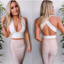 Mulheres Verão Sexy Decote Em V 2 Peça Vestido Bandage 2016 Bodycon Designer de Malha Rayon Vestido Bandage 2024 - compre barato