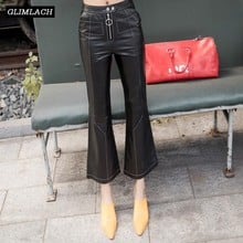 Plus Size Genuine Leather Flare Pant Women Slim Harajuku Ankle Length Real Leather Sheepskin Trousers Ladies Streetwear Female 2024 - buy cheap