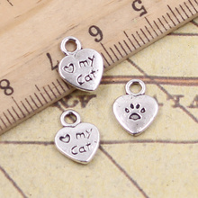 50pcs Charms Heart Love My Cat Paw 12x9mm Antique Bronze Silver Color Pendants Making DIY Handmade Tibetan Finding Jewelry 2024 - buy cheap