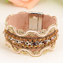 Feito à mão magnético exclusivo projetado estilo brasileiro couro wrap pulseira natural pedra envolto charme pulseira b1528 2024 - compre barato