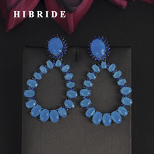 HIBRIDE-pendientes de circonia cúbica de piedra azul para mujer, aretes llamativos, E-690 2024 - compra barato