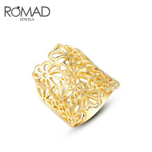 ROMAD ROXI Marca Branco/Amarelo da Cor do Ouro Oco Flor Anel de Dedo Para As Mulheres Grande Anel Jóias Da Moda Festa de Luxo presente Bijoux 2024 - compre barato